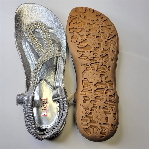 SILVER Sandals Size 7 Rhinestones Adjustable Strap Toe Post Beach Womens Sandals - Picture 5 of 13